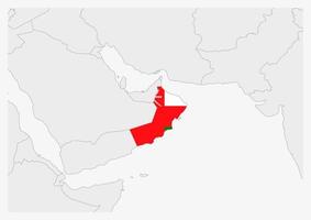 Oman map highlighted in Oman flag colors vector