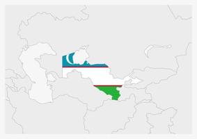 mapa de uzbekistán resaltado en los colores de la bandera de uzbekistán vector