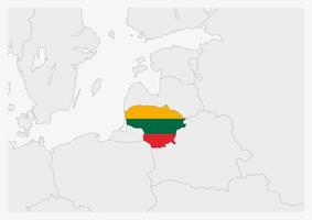 Lithuania map highlighted in Lithuania flag colors vector