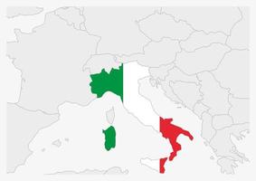 Italy map highlighted in Italy flag colors vector