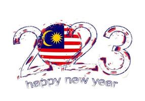 2023 Year in grunge style with flag of Malaysia. vector