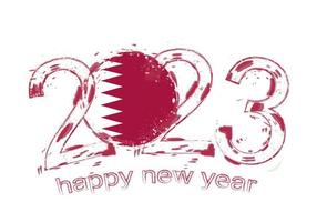 2023 Year in grunge style with flag of Qatar. vector