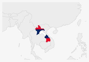 Laos map highlighted in Laos flag colors vector