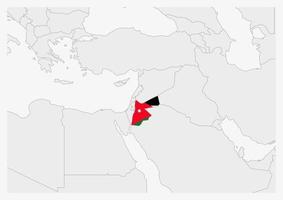 Jordan map highlighted in Jordan flag colors vector