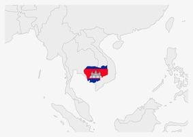 mapa de camboya resaltado en los colores de la bandera de camboya vector