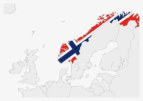 mapa de noruega resaltado en los colores de la bandera de noruega vector