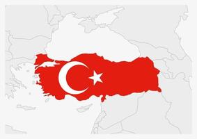 mapa de turquía resaltado en los colores de la bandera de turquía vector