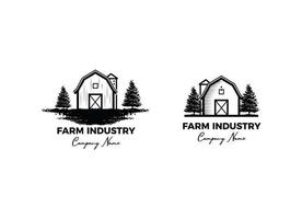 diseño de logotipo de granja vintage - casa de construcción de madera de granero granja vaca ganado vector