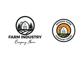 Vintage farm logo design - barn wood building house farm cow cattle vector