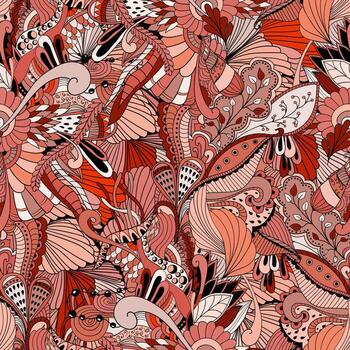 Seamless pattern with abstract flowers and leaves vector