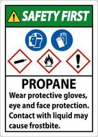 Safety First Propane Flammable Gas PPE GHS Sign vector