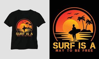 diseño de camisetas de surf, color retro vector