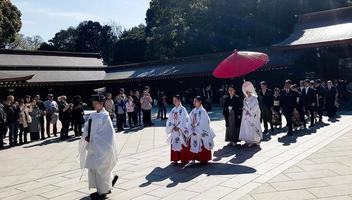 Japan on April 2019. A wedding ceremony process at Meiji Shrine. photo