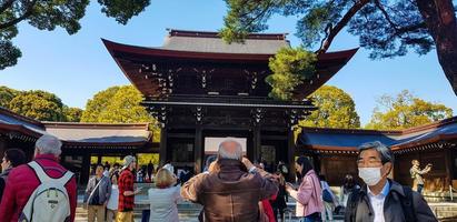 Japan on April 2019. Tourists from Asia, India, America and Europe are visiting Meiji Temple. photo