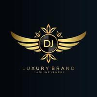 DJ Letter Initial with Royal Template.elegant with crown logo vector, Creative Lettering Logo Vector Illustration.