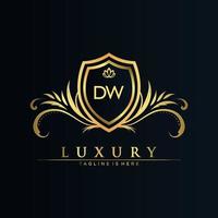 DW Letter Initial with Royal Template.elegant with crown logo vector, Creative Lettering Logo Vector Illustration.