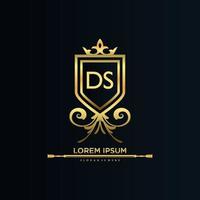 DS Letter Initial with Royal Template.elegant with crown logo vector, Creative Lettering Logo Vector Illustration.