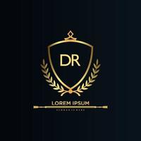 DR Letter Initial with Royal Template.elegant with crown logo vector, Creative Lettering Logo Vector Illustration.