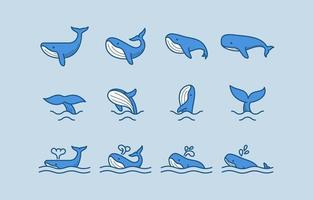 colección de iconos de ballenas de arte de línea plana vector