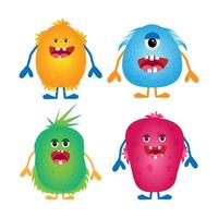 Monsters are funny and cute, Set of vector monsters with different eyes and shaggy teeth. Vector illustration