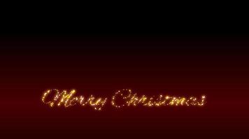 Merry Christmas golden text animation with sparkling Christmas letters revealing from left to right on dark red and black background with glittering glowing Merry Christmas letters festive animation video