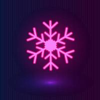 Vector neon pink snowflake. Winter icons on dark blue background.