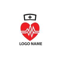 logotipo del latido del corazón y sombrero de enfermera, diseño vectorial para la salud. vector