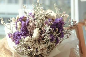 Selective focus, Bouquet of dried flowers Purple and white color photo