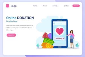 Online Donation Illustration. Charity and donation web poster, people donate money. vector