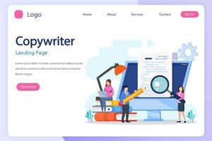 Copywriter web banner or landing page set. Idea of writing texts Flat vector