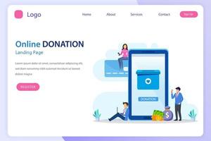 Online Donation Illustration. Charity and donation web poster, people donate money. vector