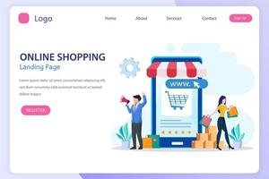 Online shopping concept. e-commerce concept, buying online store, online application store. Flat vector template Style Suitable for Web Landing Page.