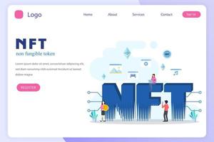 token no fungible nft, tecnología de blockchain de arte criptográfico digital, ilustración de vector plano,