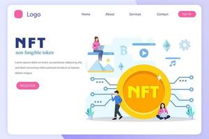 NFT non fungible token, digital crypto art blockchain technology, flat vector illustration,