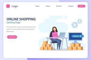 concepto de compras en línea. concepto de comercio electrónico, compra de tienda en línea, tienda de aplicaciones en línea. estilo de plantilla de vector plano adecuado para la página de destino web.