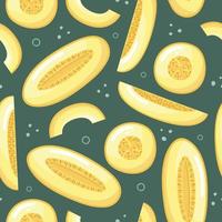 Summer vector background with melons. Fruit seamless pattern.