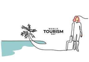 One continuous single line of world tourism day with girl vacation. vector