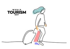 One continuous single line of world tourism day with girl vacation. vector