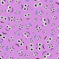 Cartoon faces with emotions. Seamless pattern with different emoticons on purple background. Vector illustration