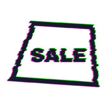 Distorted glitch sale banner with error effect on the edges and in text. Vector illustration.