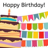 Greeting Card with Sweet Cake for Birthday Celebration. Vector illustration