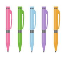 Set of five multi-colored pens. Vector illustration