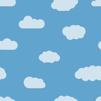 Seamless background with blue sky and white cartoon clouds. Vector illustration.