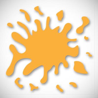 Yellow Hand Drawn Paint Splash with small splashes and shadows. Vector illustration