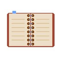 Notepad. Open notebook for writing. School book or textbook for studying. Flat cartoon vector