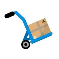 carro de mano con caja. servicio de envío y carro. carretilla con carga. entrega de bienes. almacén y logística. ilustración de dibujos animados plana vector