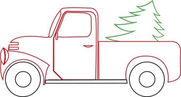 postal o afiche de una camioneta de auto retro con un árbol de navidad en estilo vintage. Año Nuevo. Navidad. vector