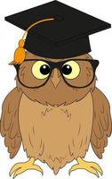 A cute owl with glasses and a graduation hat on a white background. For your design. vector