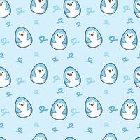 Cute penguin seamless pattern blue background. Vector illustration