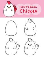 How to draw doodle chicken for coloring book. Vector illustration